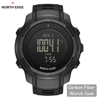 North Edge VERTICO Men's Carbon Fiber Sports Watch - 50m Water-Resistant & Multi-Functional