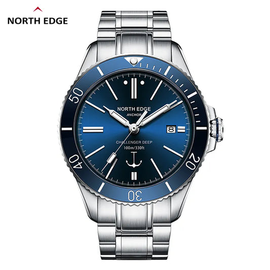 North Edge ANCHOR Mechanical Watch for Men – Robust Stainless Steel, 50M Waterproof