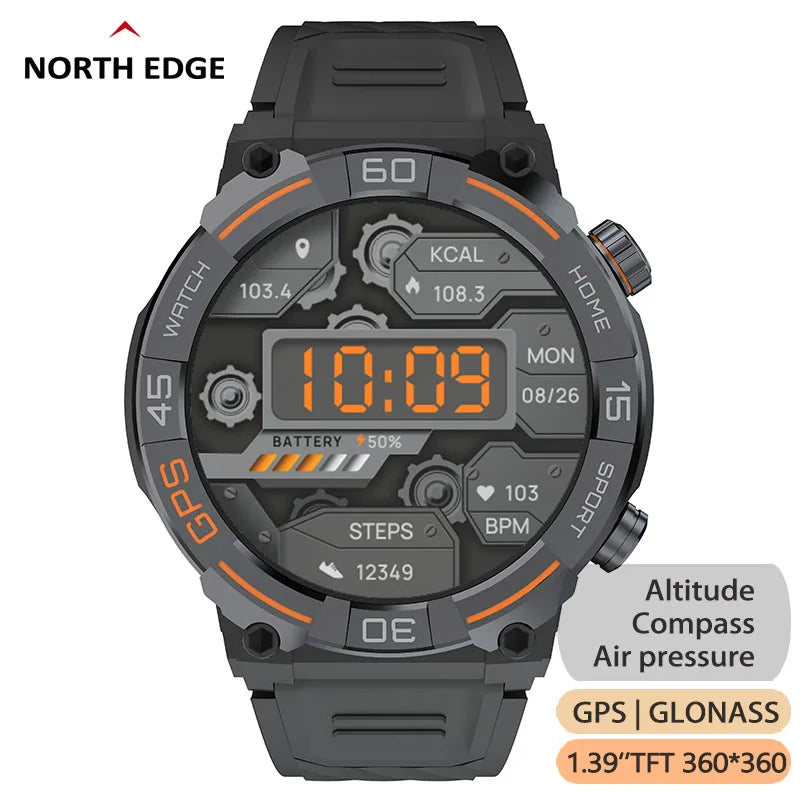 North Edge GPS Men's Waterproof Sport Watch - Dual Experience of Health Monitoring & Navigation