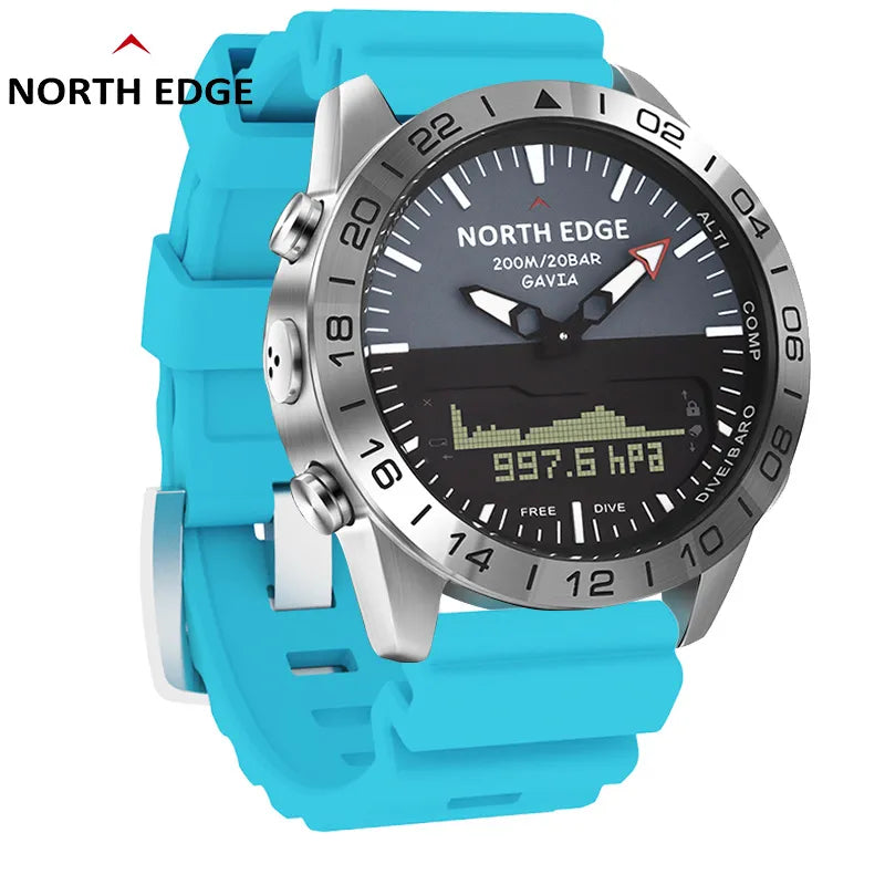 North Edge GAVIA 2 – Men's Professional Diving Sports Digital Watch, 200m Waterproof, Heart Rate Monitoring