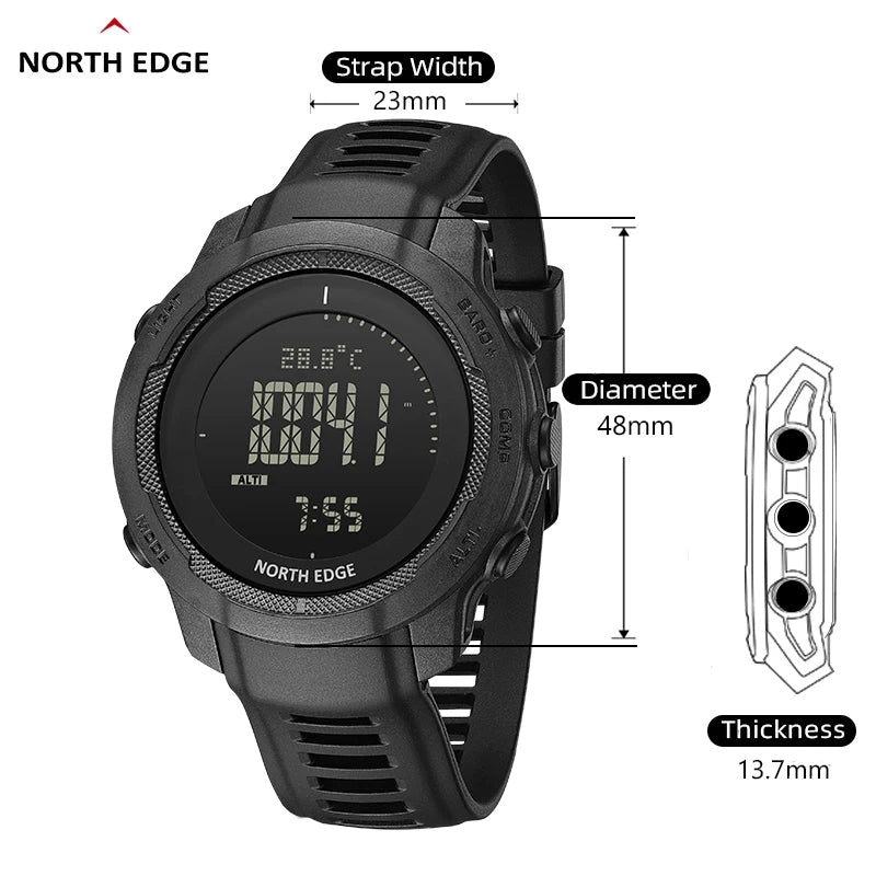 North Edge VERTICO Men's Carbon Fiber Sports Watch - 50m Water-Resistant & Multi-Functional