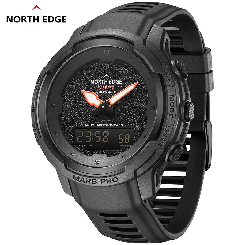 North Edge MARS PRO Men's Sports Watch - Military Carbon Fiber Case, Waterproof, Heart Rate Monitor