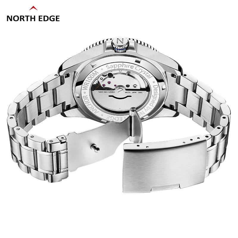 North Edge ANCHOR Mechanical Watch for Men – Robust Stainless Steel, 50M Waterproof