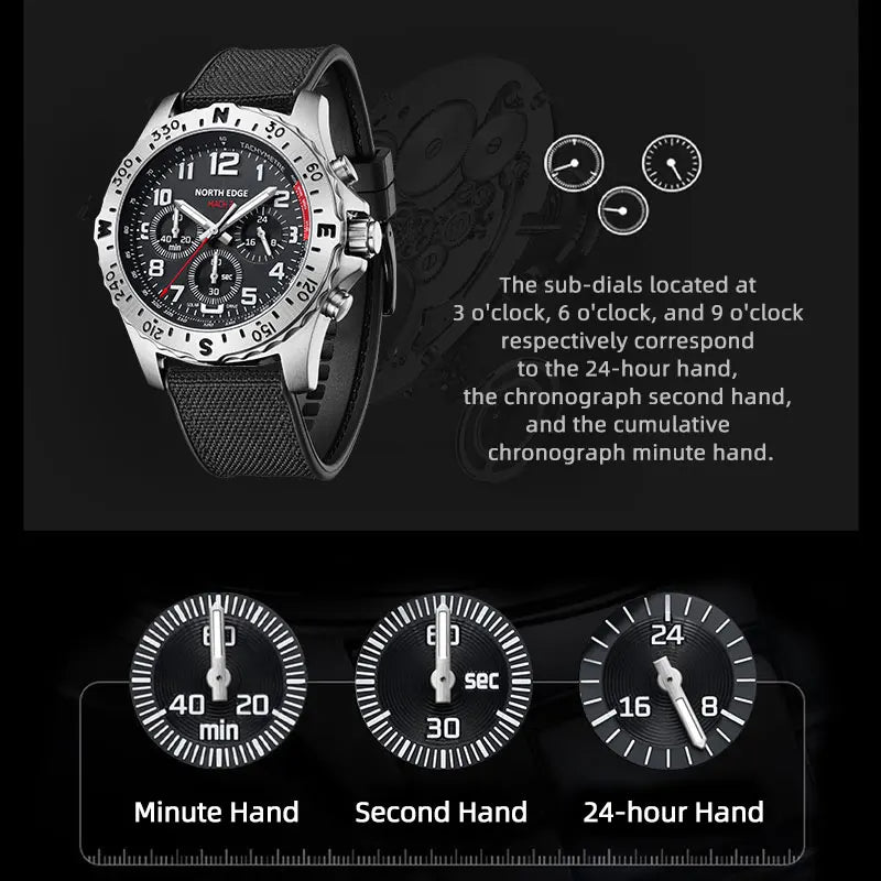 North Edge MACH 2 Men's Stainless Steel Quartz Watch | 50m Water Resistant | Comfortable Nylon Strap