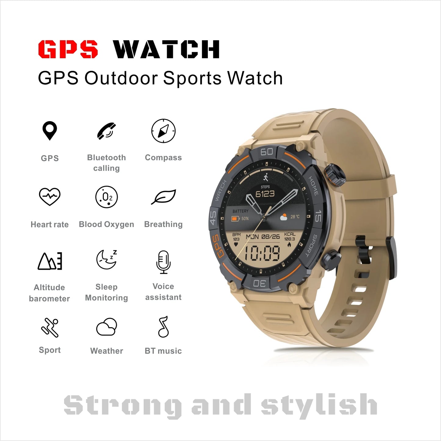 North Edge GPS Men's Waterproof Sport Watch - Dual Experience of Health Monitoring & Navigation