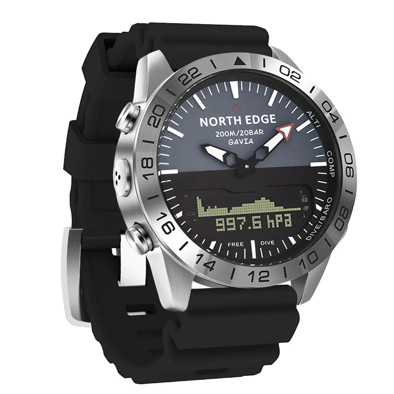 North Edge GAVIA 2 – Men's Professional Diving Sports Digital Watch, 200m Waterproof, Heart Rate Monitoring