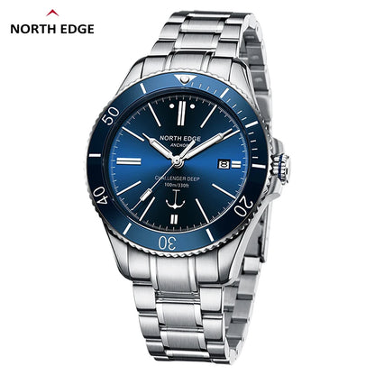 North Edge ANCHOR Mechanical Watch for Men – Robust Stainless Steel, 50M Waterproof