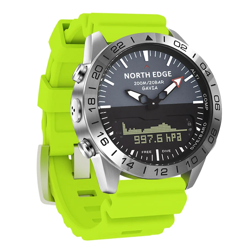 North Edge GAVIA 2 – Men's Professional Diving Sports Digital Watch, 200m Waterproof, Heart Rate Monitoring