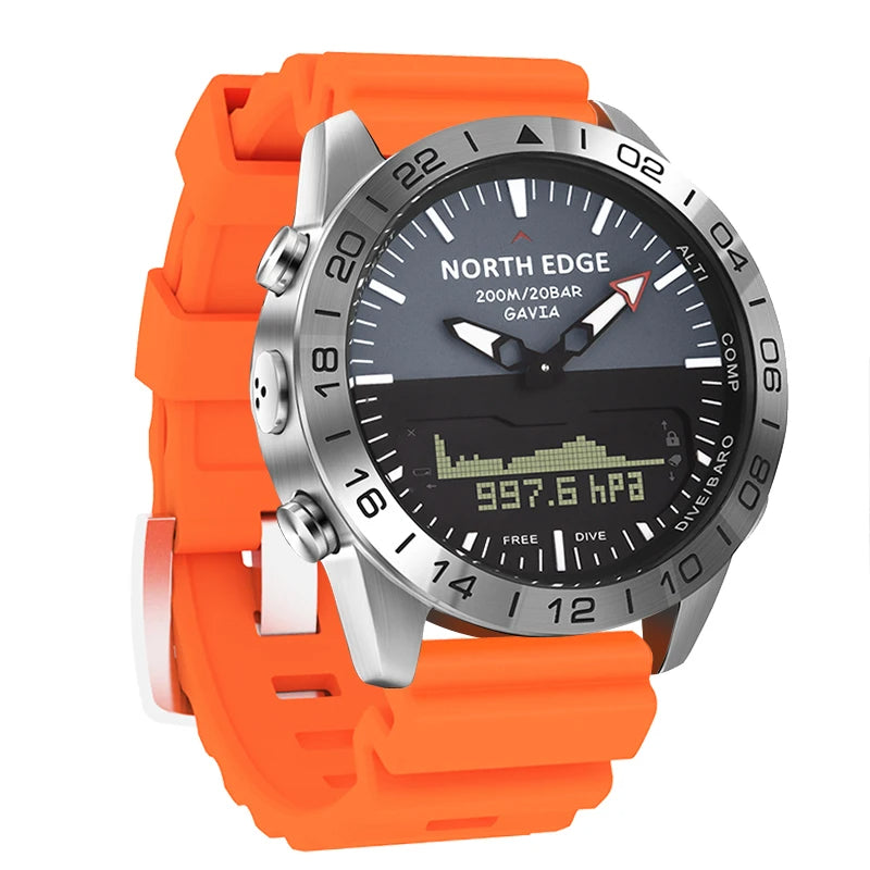 North Edge GAVIA 2 – Men's Professional Diving Sports Digital Watch, 200m Waterproof, Heart Rate Monitoring