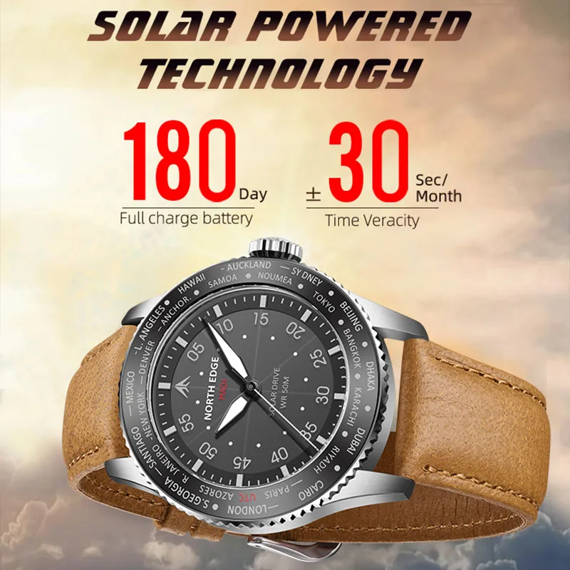 North Edge MACH 2024 Men's Solar Quartz Watch - Waterproof & Durable Design