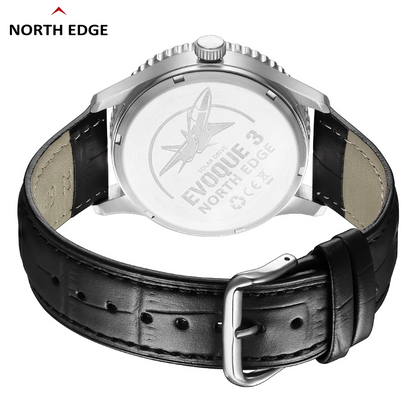 North Edge EVOQUE 3 Men’s Military Aviation Solar Watch – Luminous Stainless Steel Case & Leather Strap