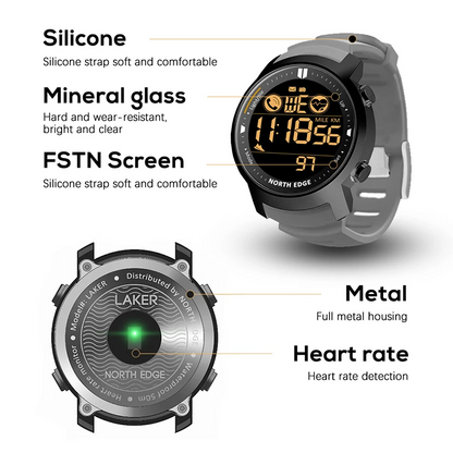 North Edge Laker – High-Performance Waterproof Smart Sports Watch with Heart Rate Monitoring