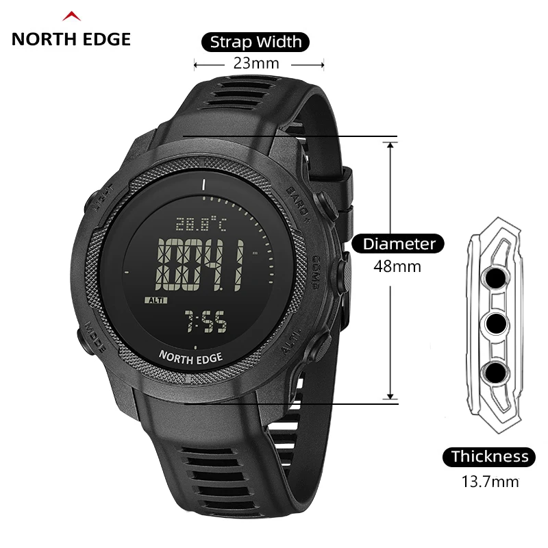 North Edge VERTICO Men's Multi-Function Carbon Fiber Sports Watch - 50m Water Resistant