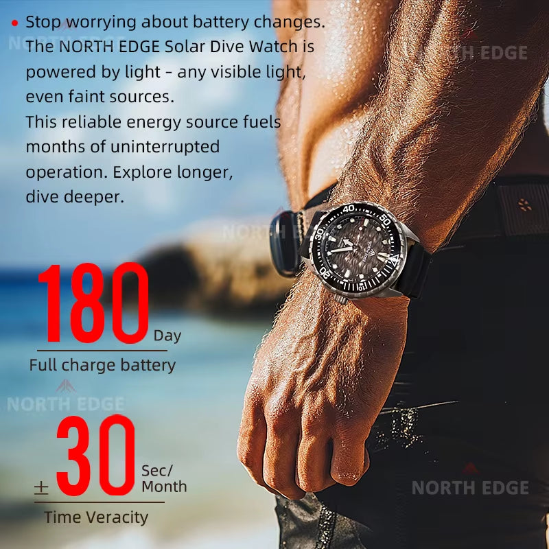 North Edge TRITON-TI Solar-Powered Dive Watch | 300m Water