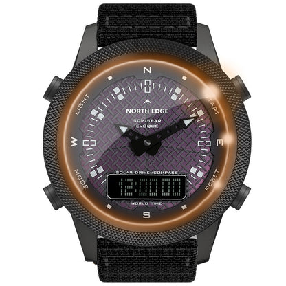 North Edge EVOQUE Solar-Powered Full Metal Smart Watch for Men with Built-In Compass